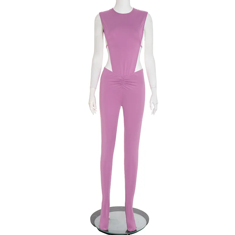 Sexy 2 Piece Set Women Fall 2025 Tracksuit Sleeveless Side Split Bodysuits+Ruched Foot Leggings Matching Suit Streetwear Outfits