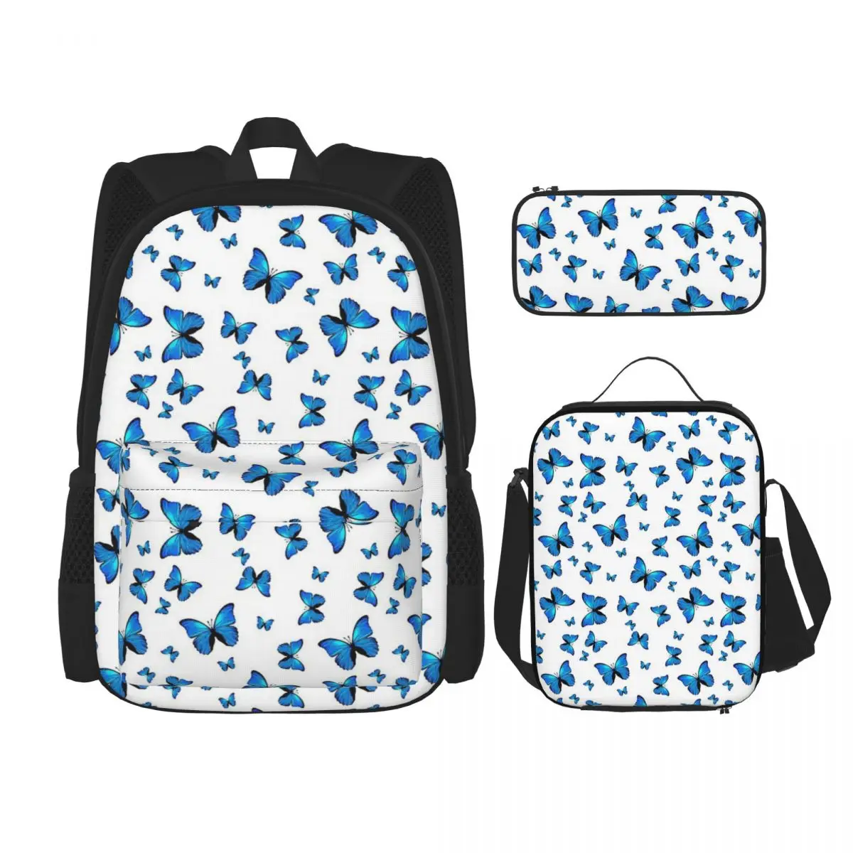 

Blue Butterflies Print Backpacks Boys Girls Bookbag Students School Bags Cartoon Kids Rucksack Lunch Bag Pen Bag Three-Piece Set