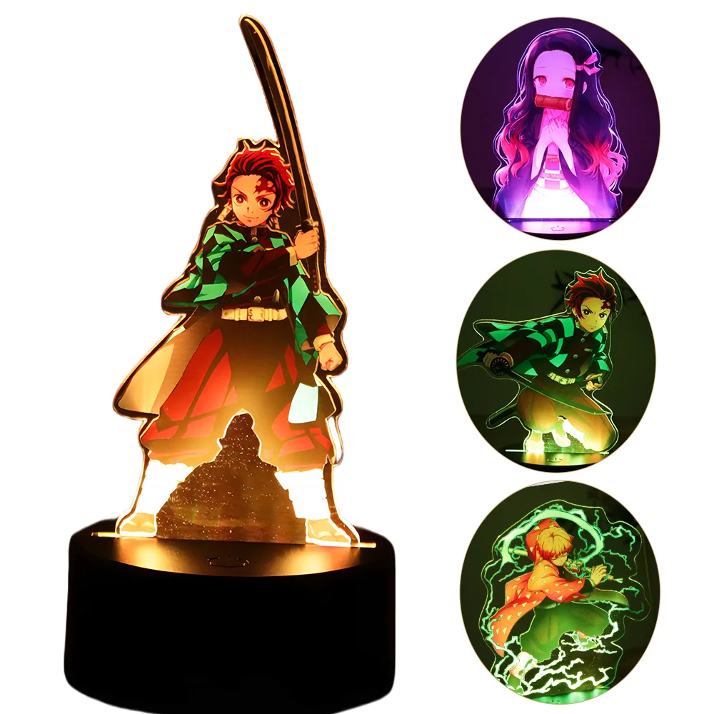 Anime 3D Night Light Lamps Kyojuro Tanjiro Rengoku Kimetsu Nezuko No Yaiba Lamp For Bedroom Wall Art Hoom Deco Moon Lamp Gifts