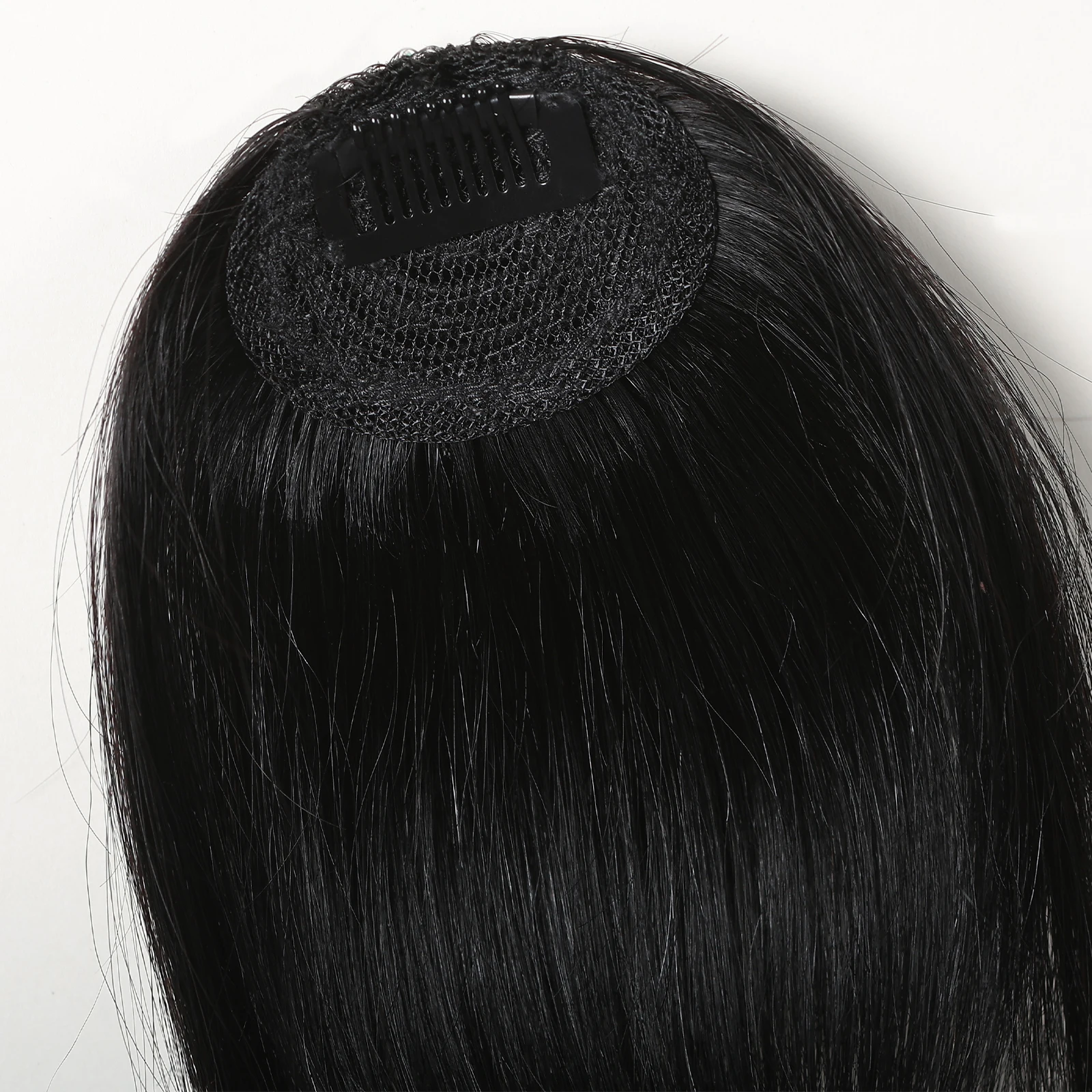 100% rambut manusia poni klip rambut dalam poni hitam alami Wispy Bang pinggiran dengan candi rambut palsu untuk wanita klip di udara Bang 4.5in