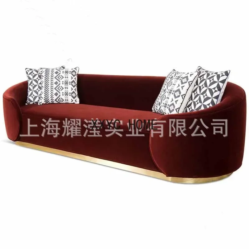 Metal bottom frame flannel casual three-person sofa