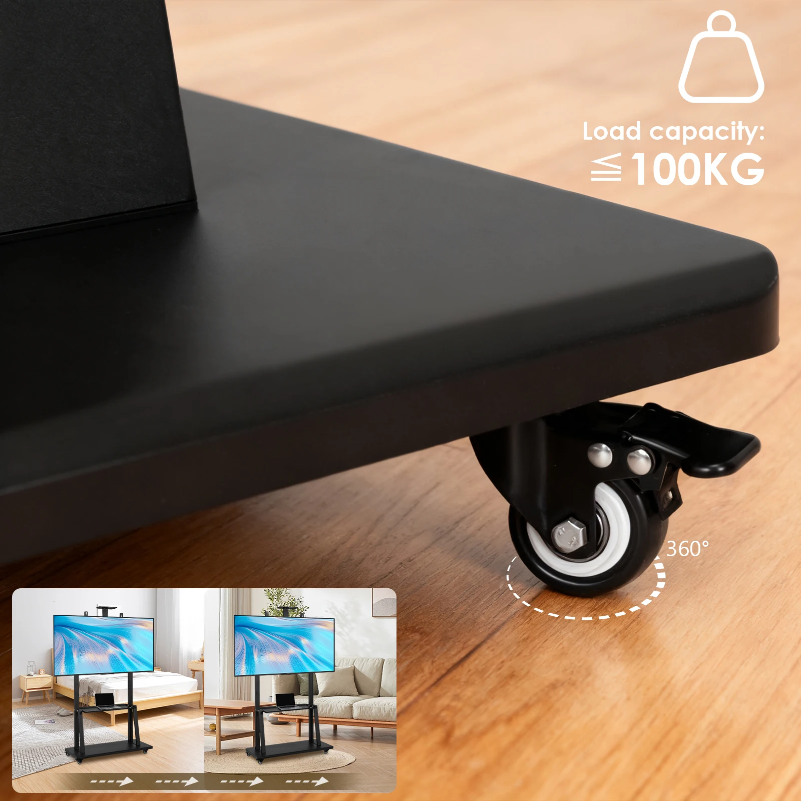Universal TV Floor-Standing Stand with Wheel Movable TV Bracket Conference TV Mobile Cart for Living Room/Office/Outdoor