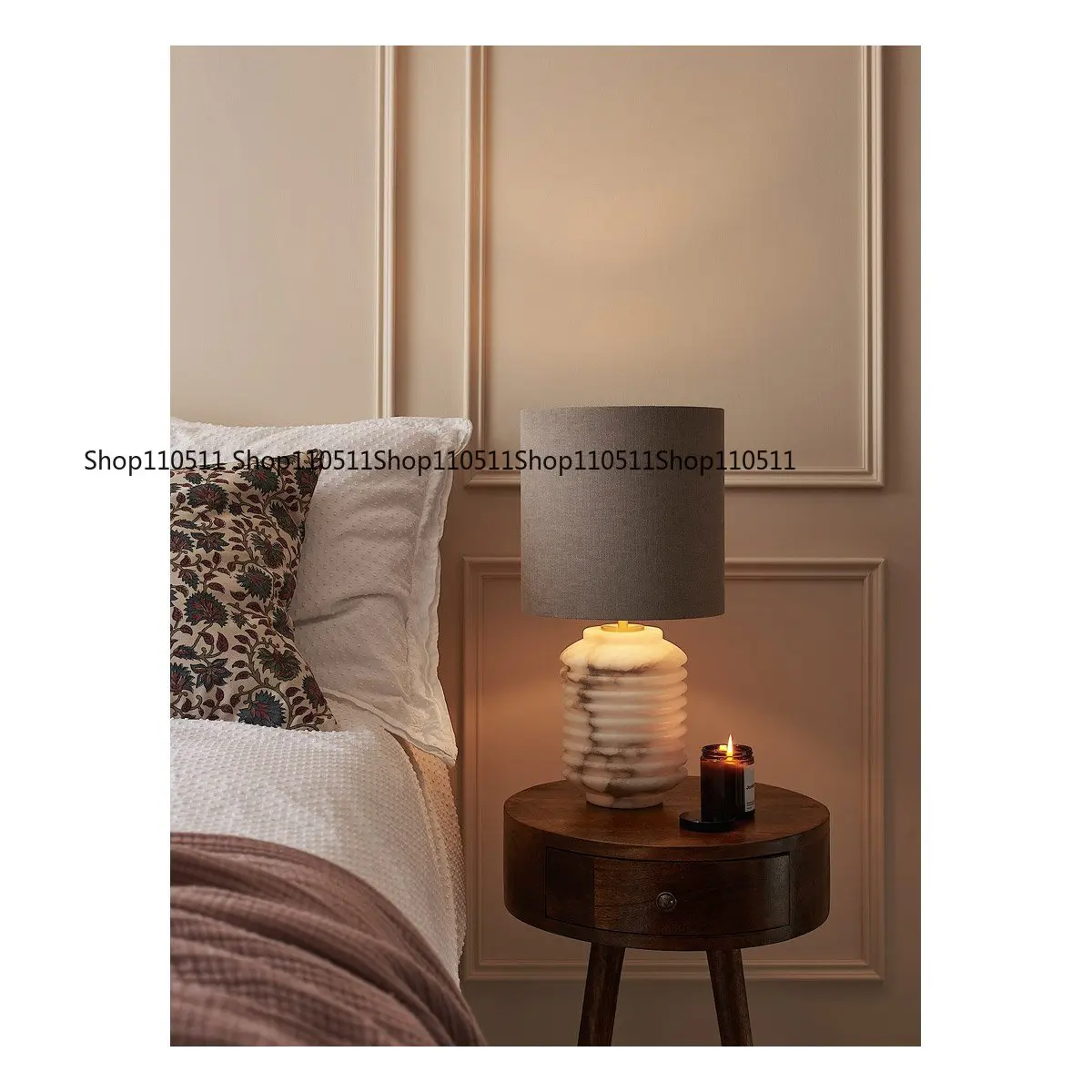 Table lamp Italian villa bedroom decoration high-end pure natural marble table lamp