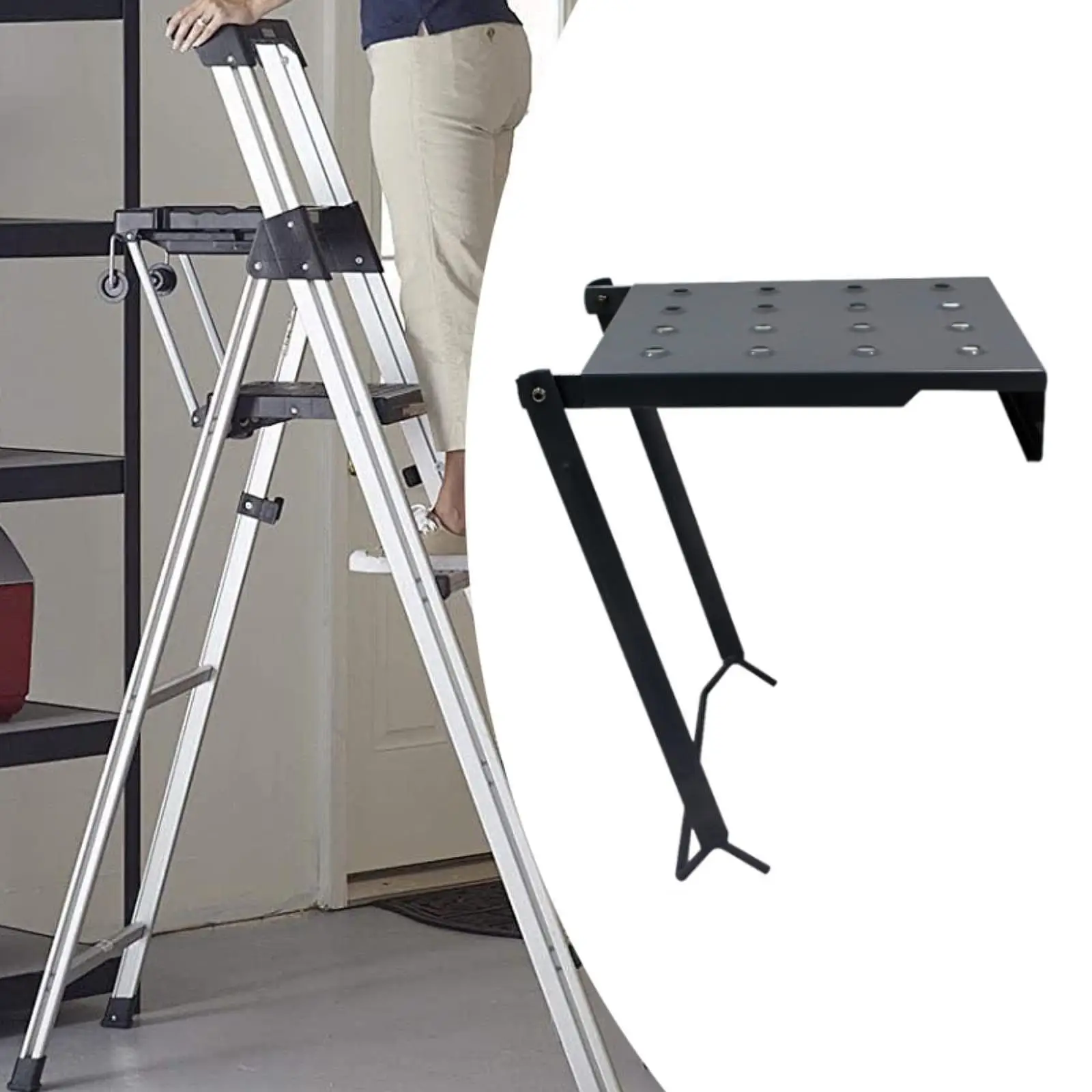 Sturdy Ladder Work Platform Iron Triangle Design Non Slip Surface Tool Tray Shelf for Ceiling Repair and Painting