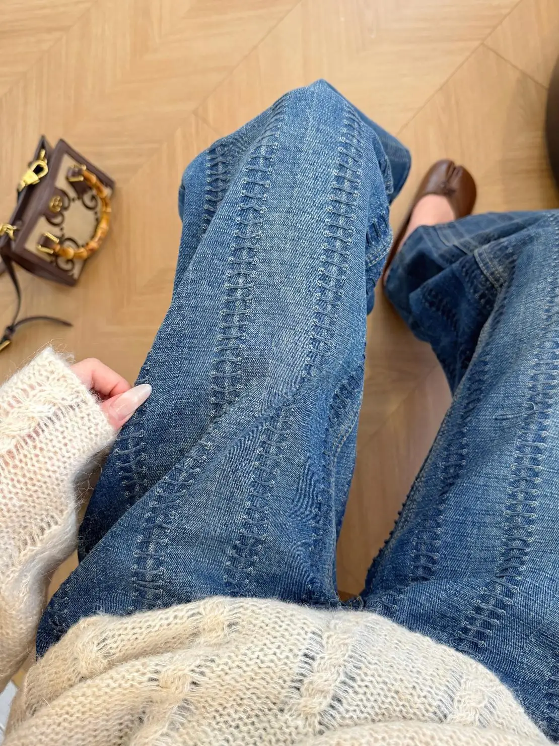 

Синие повседневные джинсы с высокой талией и широкими штанинами для женщин, новая версия 2025 года, стильные прямые брюки