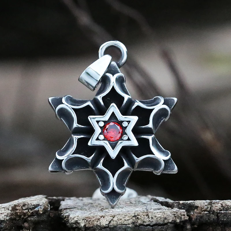 2022 New Vintage Hexagram Pendant Necklace With Red&Black Men Fashion Stainless Steel Chain Necklace For Men Jewelry Gift V252