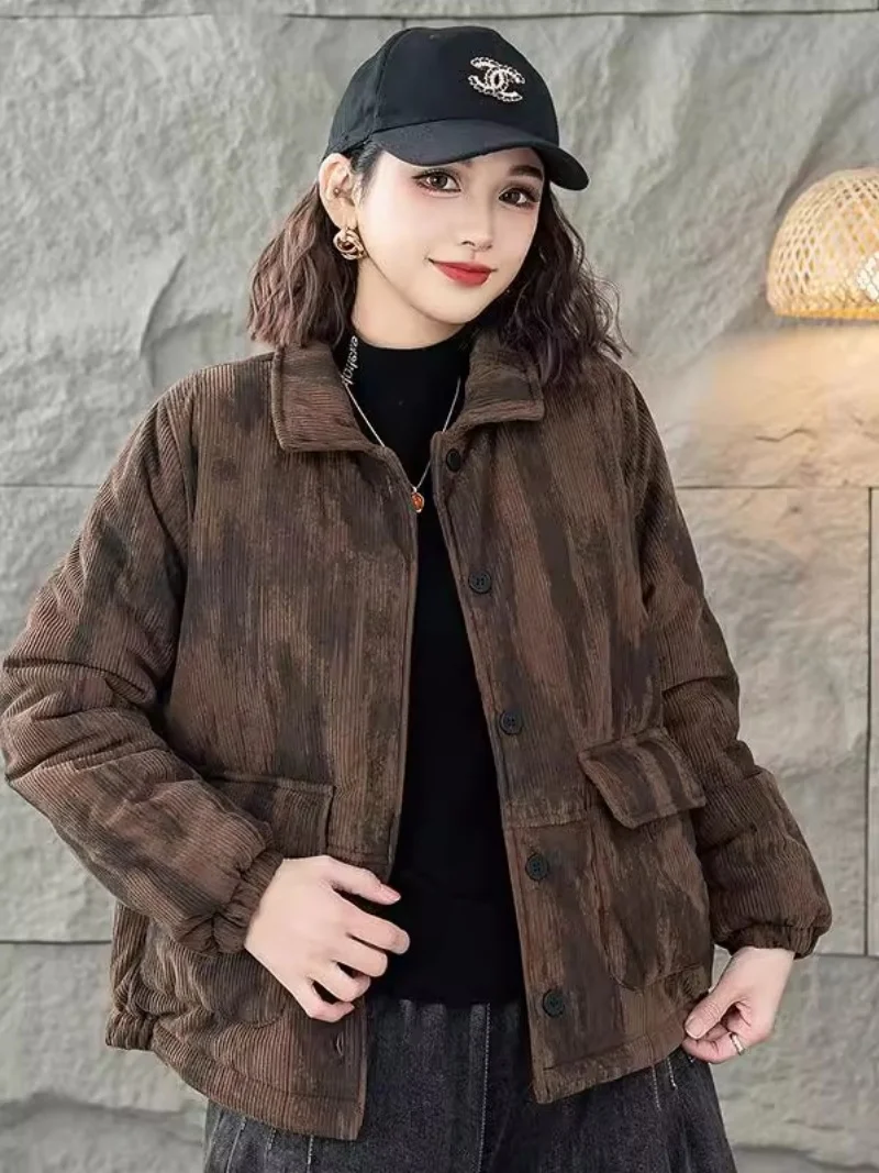 

Vintage 2025 Mom's Winter Clothes Cotton Jacket With Velvet lined And Thick Warm Fashionable Stylish Plush Coat Outerwear W333