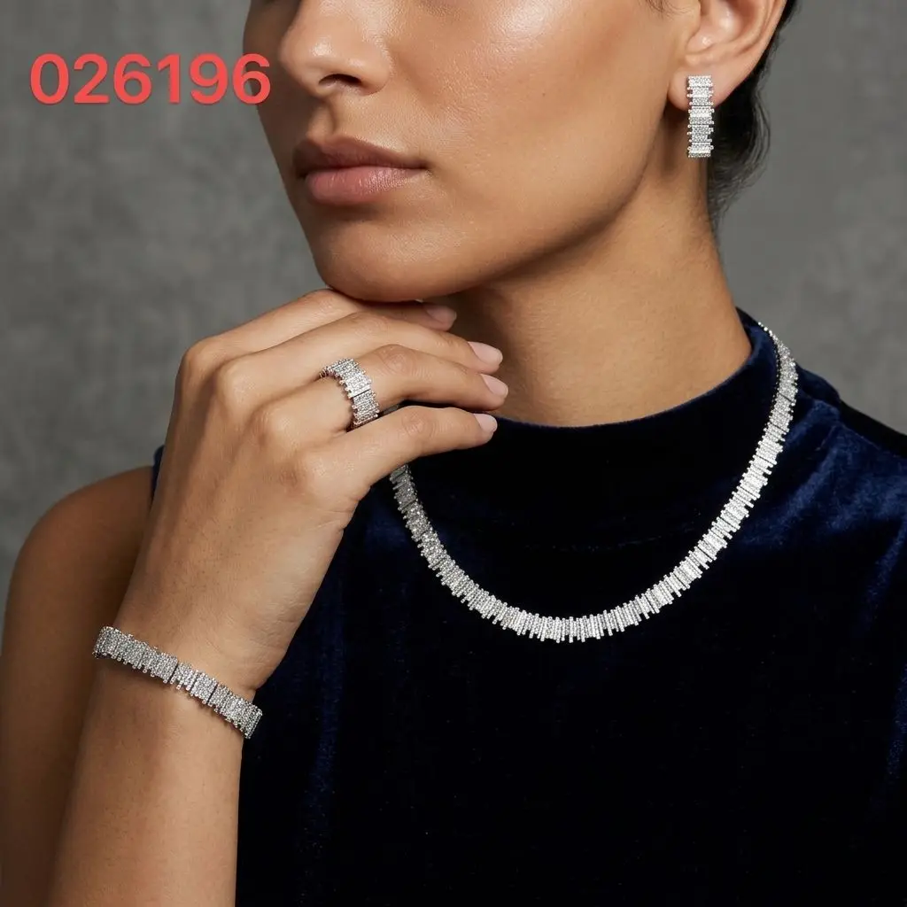 Bride Talk Luxury Baguette Zircon 4Pcs Jewelry Set Modern Geometric Bar Design Elegant Wedding Bridal Accessories for Women