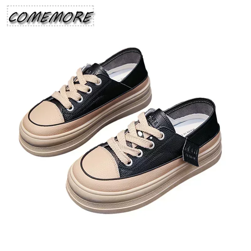 Sneakers Women\'s Flat Platform Fashion Thick Bottom Female Tennis Shoes 2024 Spring Designer Lace Up Casual Sport Running Shoes