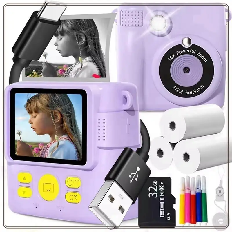 Câmera de impressão térmica portátil confiável mini moda presente infantil para foco automático instantâneo, impressão térmica portátil