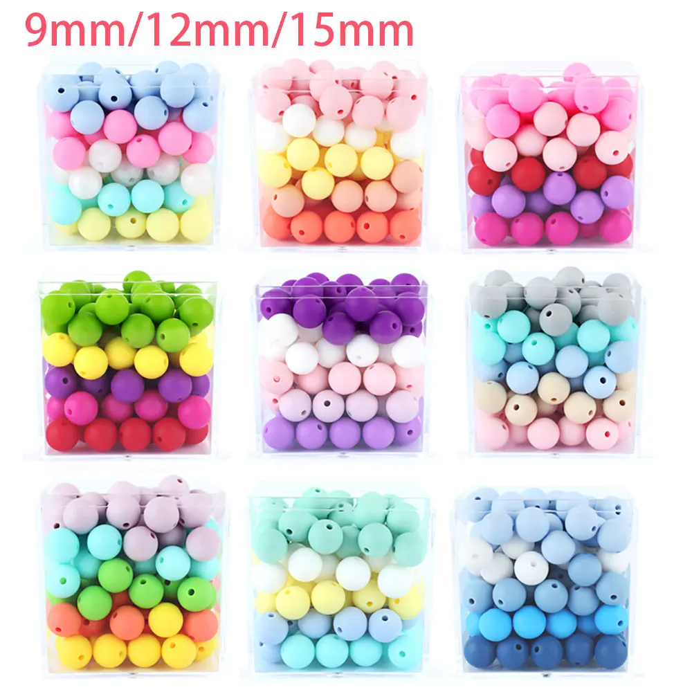 20Pcs/Lot 15/12/9mm Round Silicone Beads for KeyChain Spacing Loose Beads For DIY Jewelry Making Necklace Accessories Beaded Pen