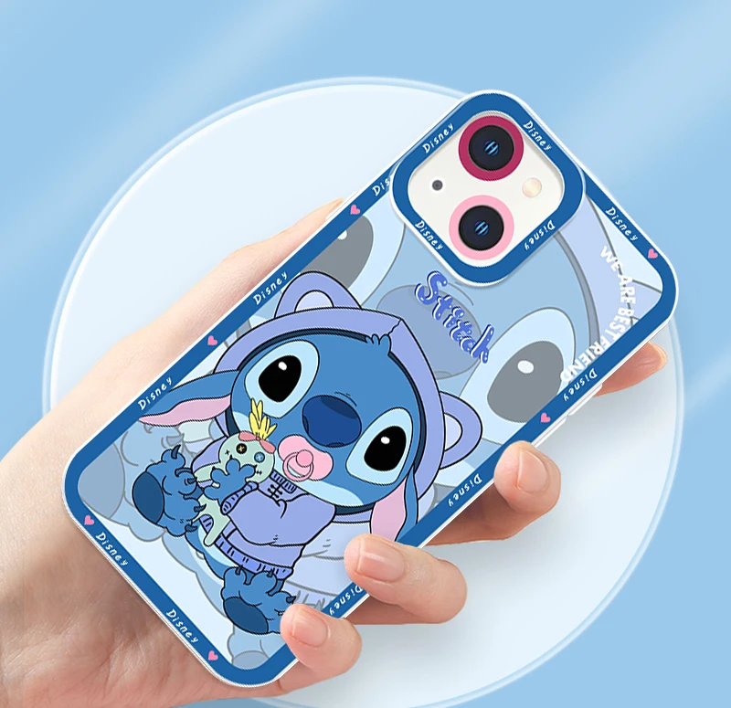 Cute Angel Stitch Couple Apple Case For iPhone 14 13 12 11 Mini XS XR X Pro MAX 8 7 6 Plus SE Angel Eyes Transparent Cover