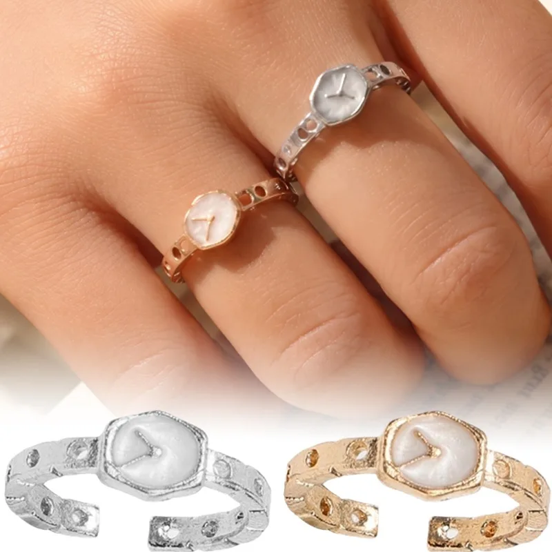 1/2pcs Vintage Watch Ring Small Dial Chain Rings Friends Couples Rings Jewelry Adjustable Open Ring Retro Creative Jewely Gifts