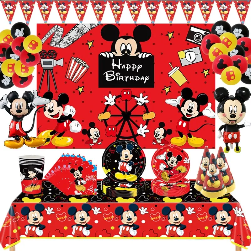 Rote Mickey Mouse Kind Geburtstags feier Dekoration Ballon Geschirr Tasse Platte Serviette Geschenk Tasche Baby party Mickey DIY Party liefert