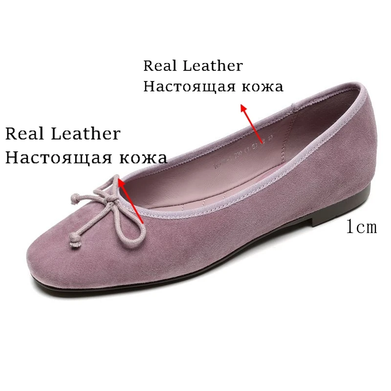 ANOVISHANA Full Genuine Leather Women Flats Round Toe Slip On Bowknot Sweet Soft Daily Basic Shoes Large Size 41 42 43 Purple