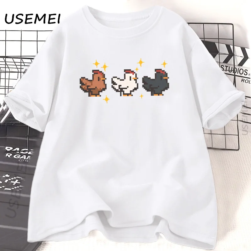 Stardew Valley Chicken T Shirt  Men Women Funy Pixel Chicken T-Shirt Farm Animal Lover Tees Video Game Graphic T Shirts Tops