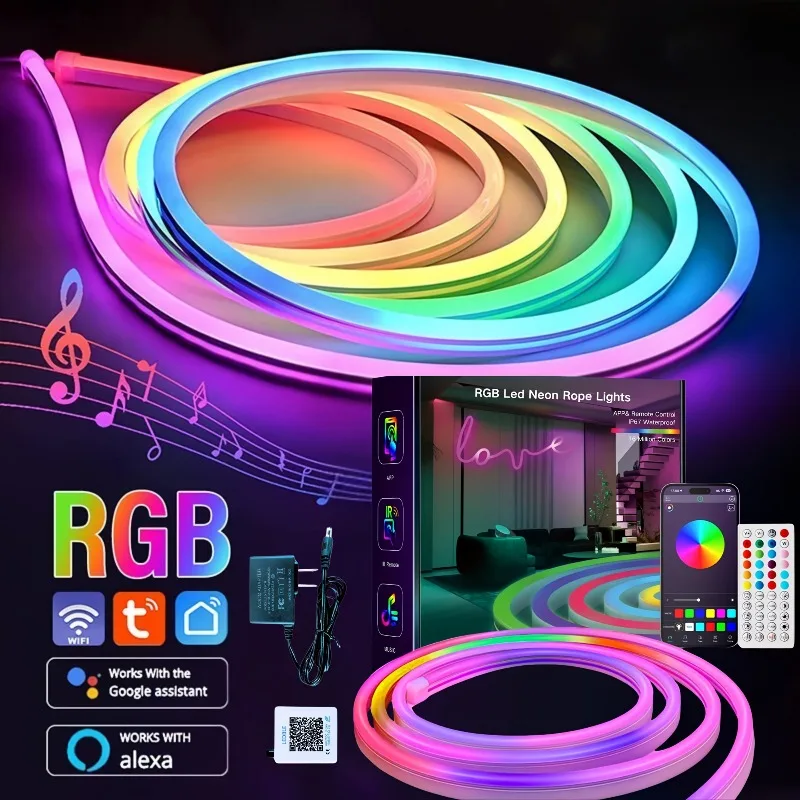 

RGB неоновая светодиодная лента DIY USB неоновая лента Tuya приложение пульт дистанционного управления гибкая лента для домашнего декора освещения