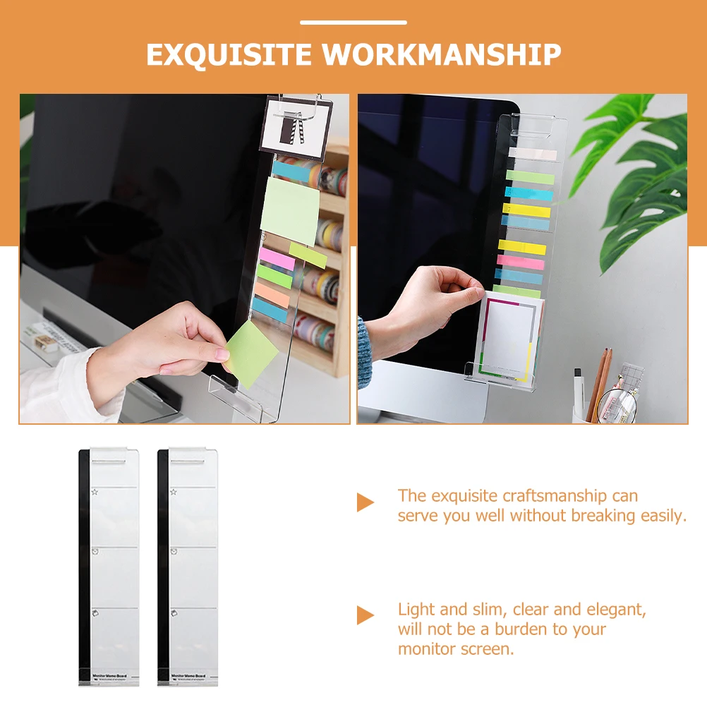 

2pcs Memo Boards for Computer Monitor Side Clip Screen Message Reminder Desk Mount Office Gadgets Transparent
