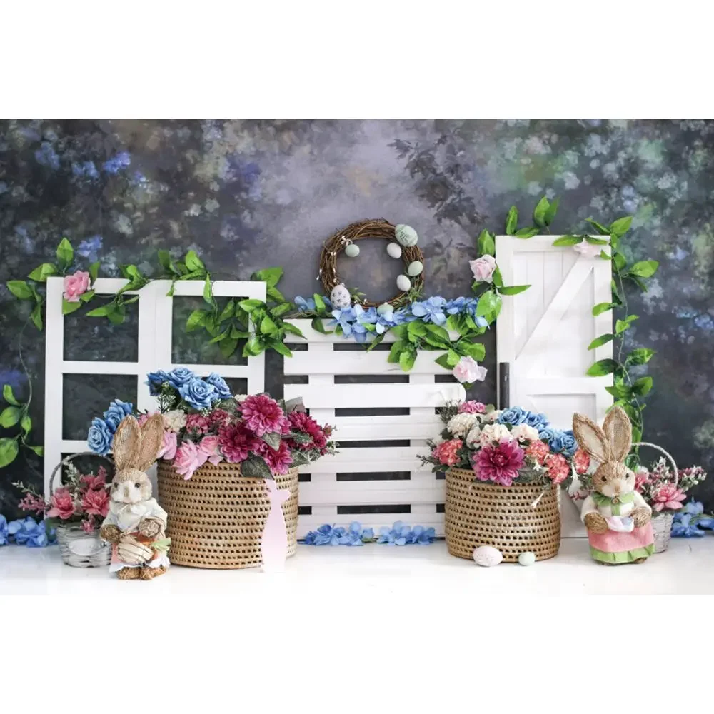 Fiori di pasqua fondali fotografia decorazione Baby Window Door Fence parete grigia bambini personalizzati Home Party Photocall Background