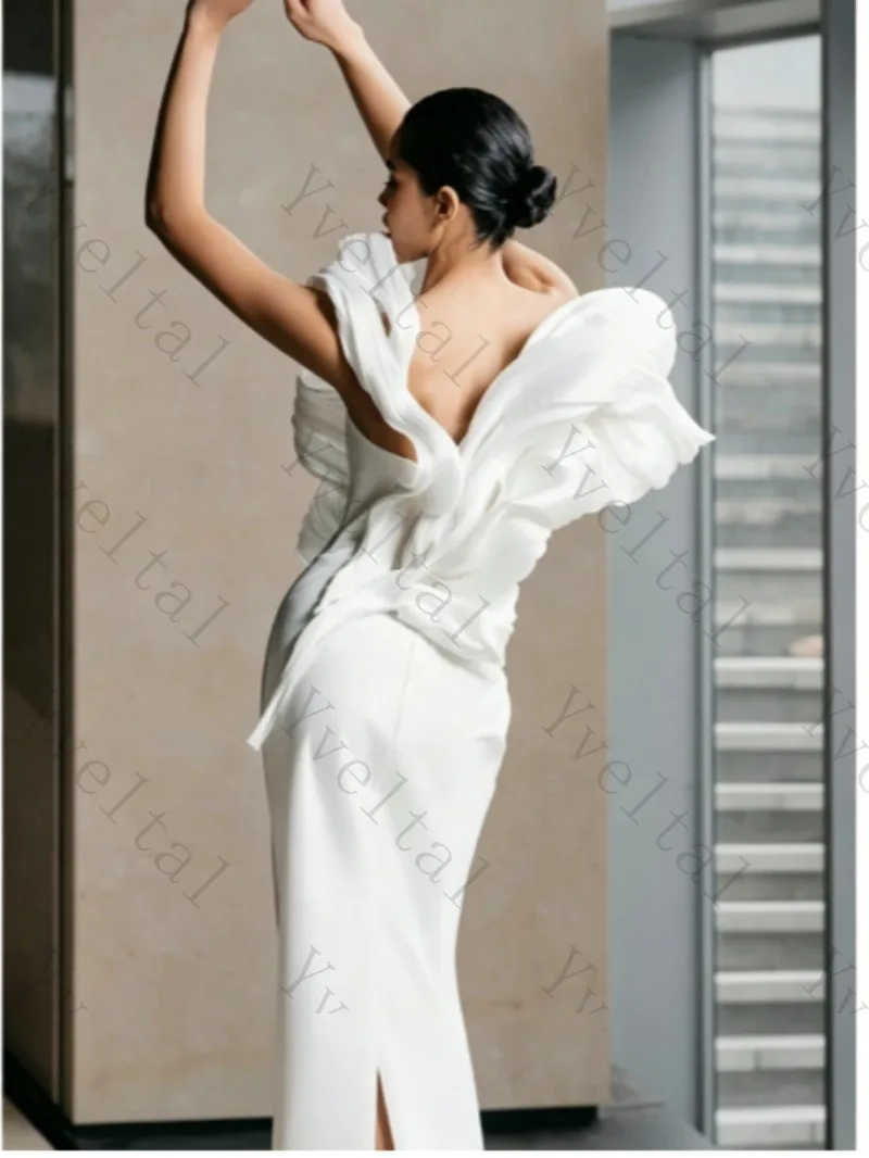 Customized Graceful Temperament Asymmetrical Bodice Chaotic Draping Straight-cut Wedding Dresses Mermaid Charming Bridal Gown
