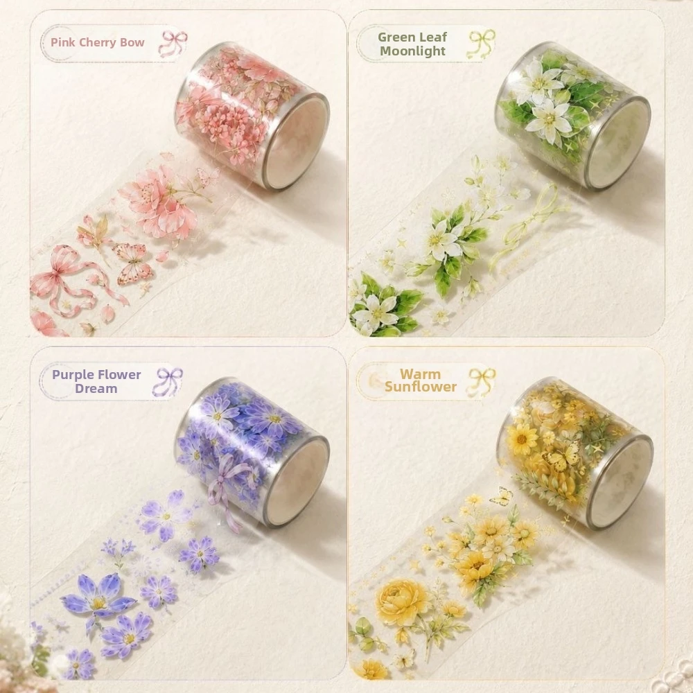 Schulbedarf DIY Blumen-PET-Band Transparentes Schleifen-Blumen-Aufkleberband Buntes Tagebuch-Dekorationsband für Journaling – Detail 1