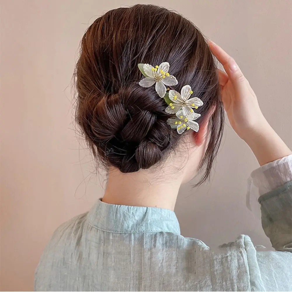 Antique Hair Comb Chinese Style Hair Stick Flower U Shape Hanfu Hairpin Pearl Hair Chopstick For Girl