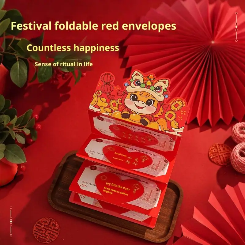 1 قطعة 2026 سنة الحصان المغلف الأحمر 2/6/10/20 فتحة بطاقة للطي هونغباو السنة القمرية الصينية الجديدة ورقة الحظ المغلفات النقدية الحمراء #3