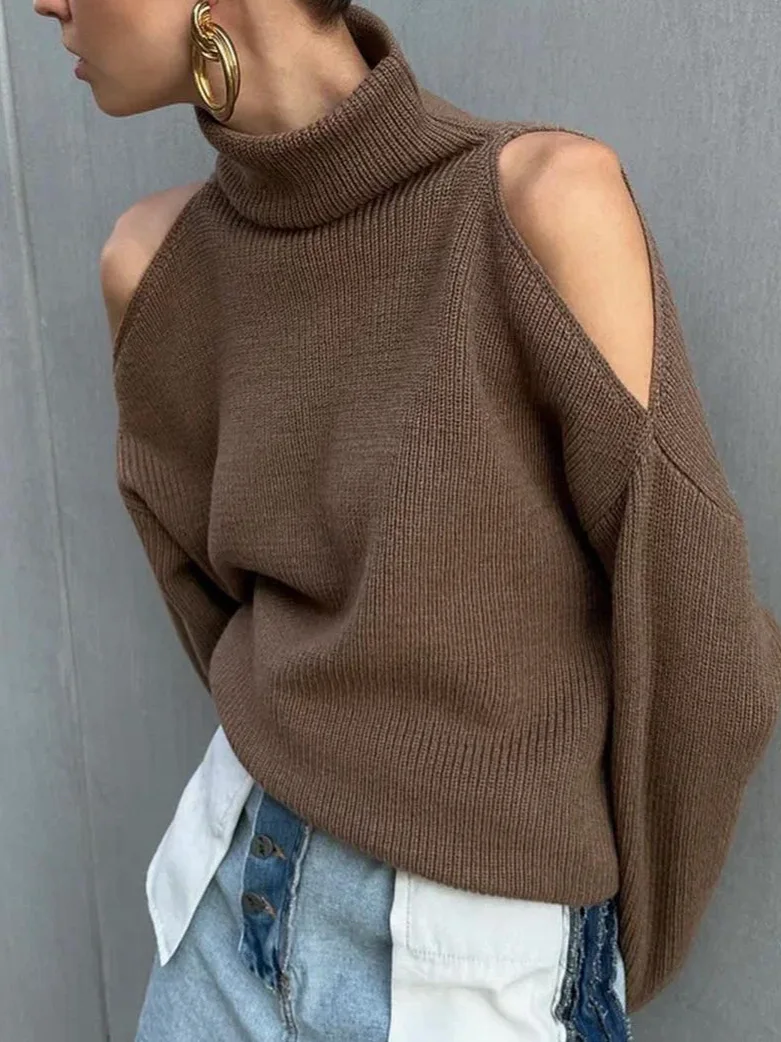 

Autumn and Winter New Design Sense High Neck Long Sleeved Sweater Fashionable Lazy Style Loose Pullover Woolen Top