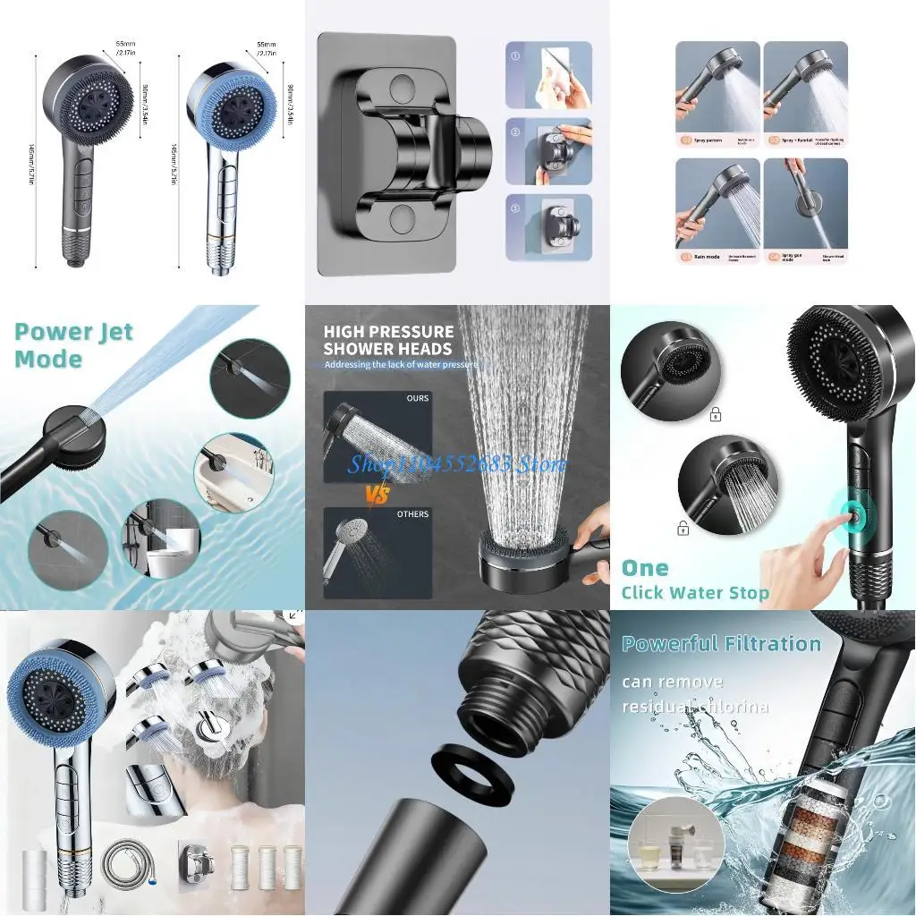 

Y6GD Профессиональная ручная насадка для душа высокого давления, экономия воды, 4 струи, массажная насадка для ручного душа,