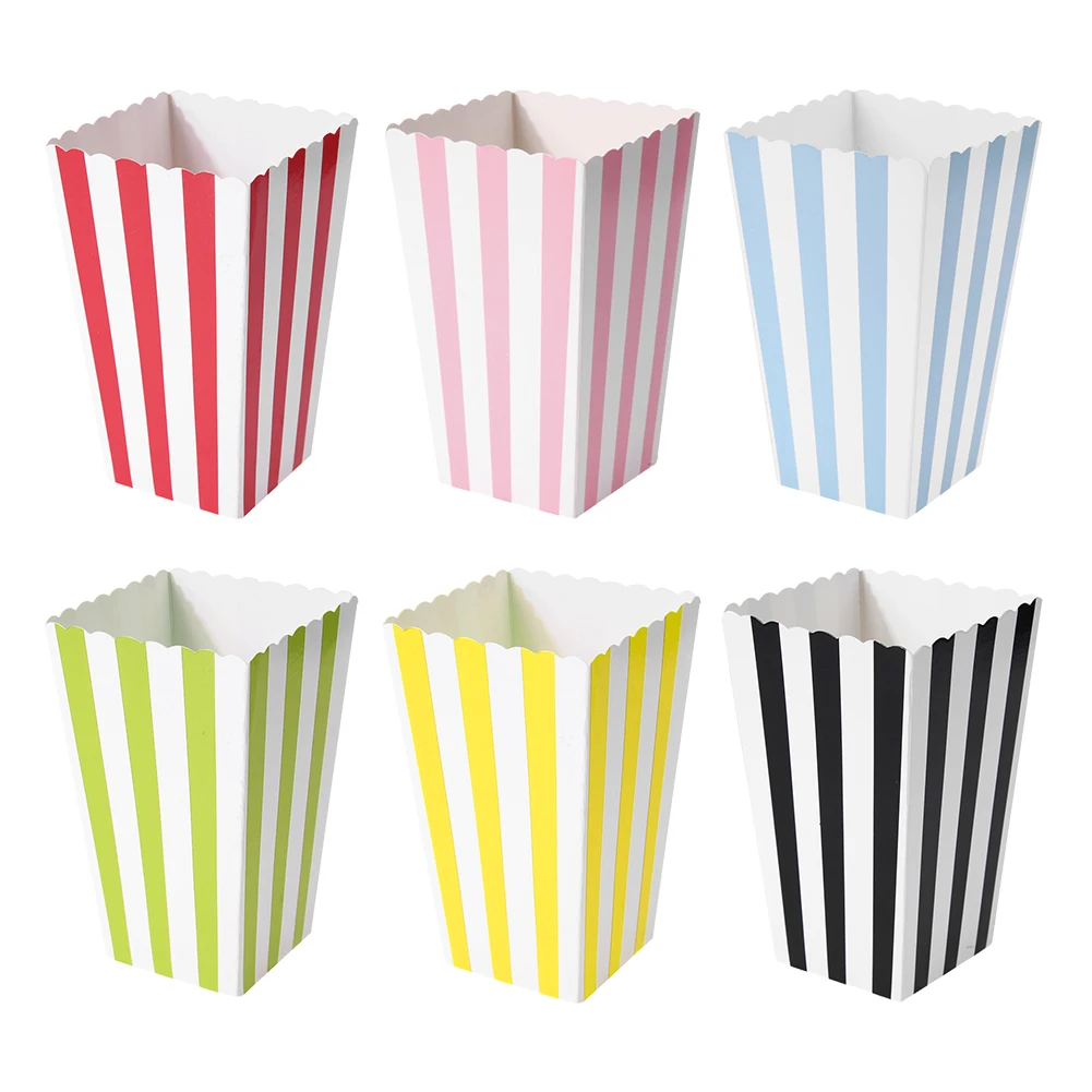 12pcs Paper Popcorn Box Birthday Snack Food Boxes Storage Holder Foldable Birthday Party Moive Night Blue Green Pink