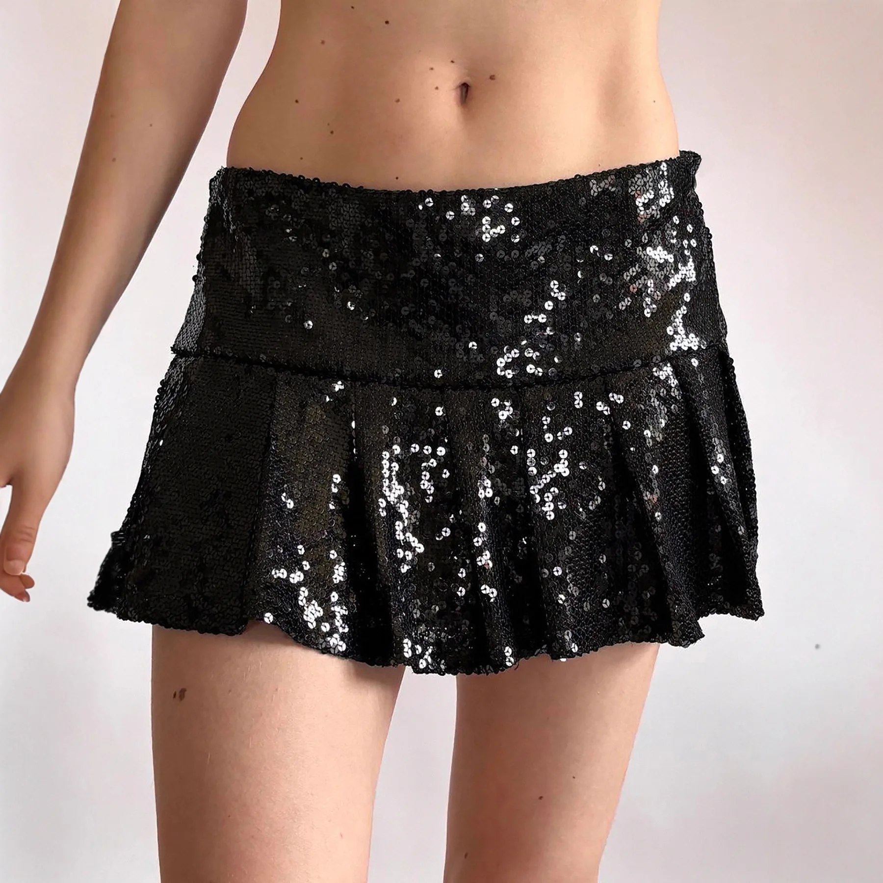 Minifaldas de lentejuelas para mujer, faldas acampanadas con volantes, faldas cortas de club