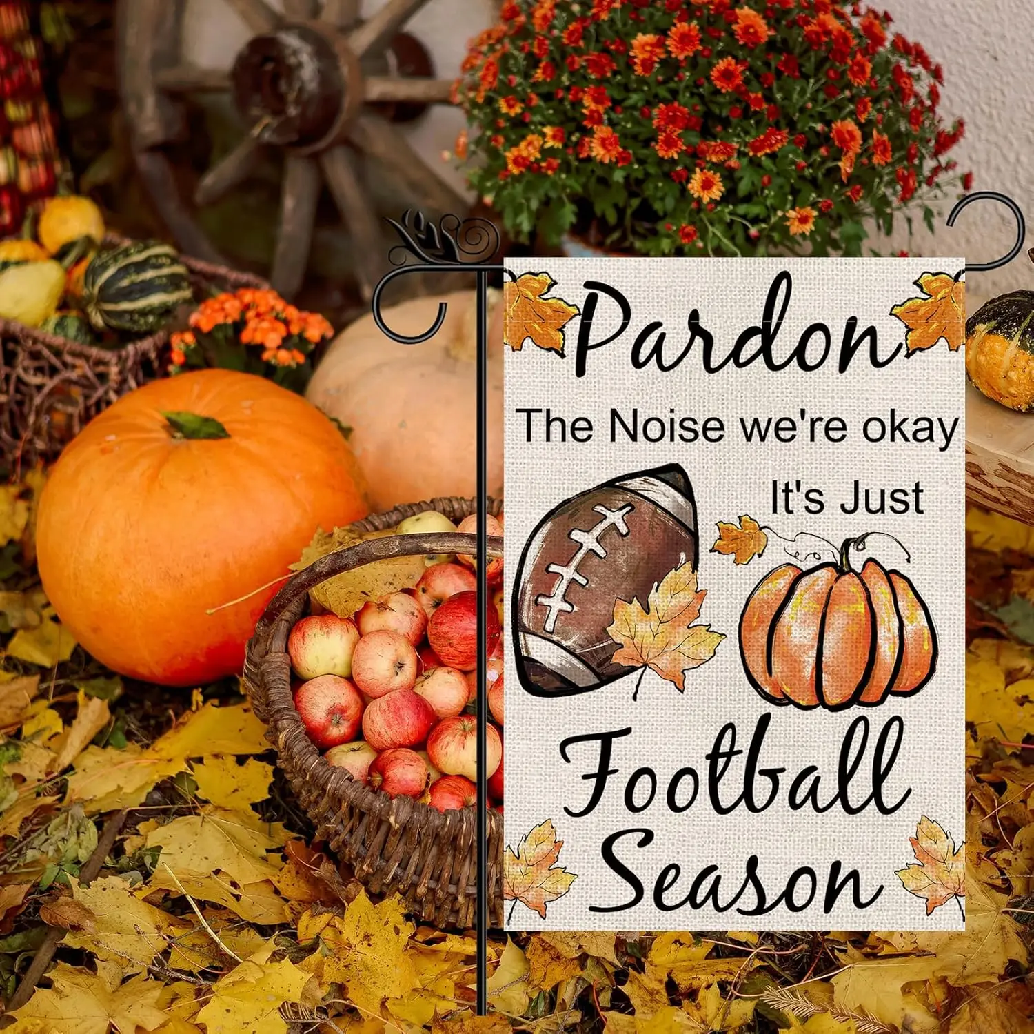 علم حديقة الخريف لكرة القدم والقرع إنه مجرد موسم كرة القدم أعلام الخريف الخيش العمودي أعلام ترحيب مزدوجة الجوانب S JHH