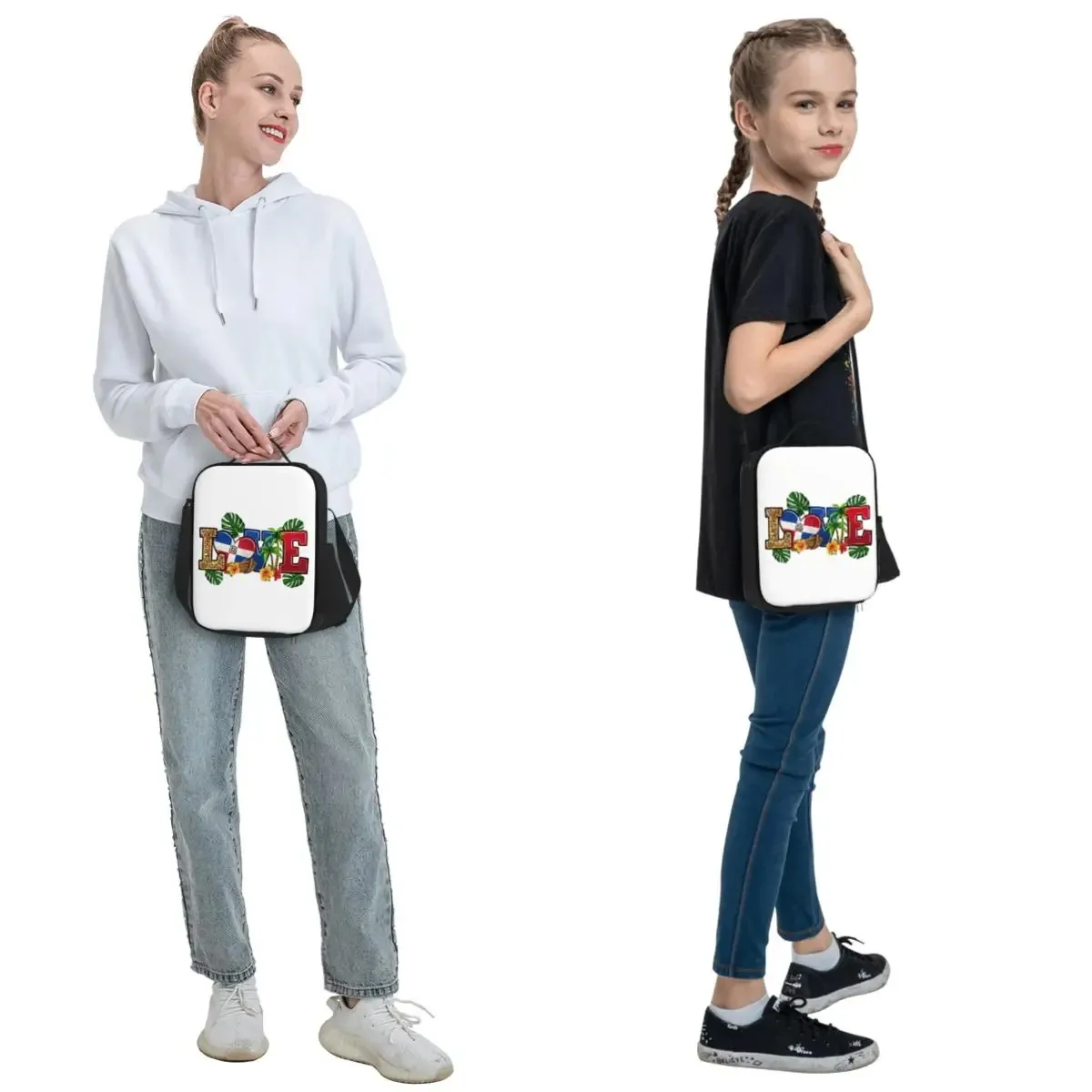 Dominican Republic Flag Love Print Insulated Lunch Bag Portable Thermal Tote for Women Kids