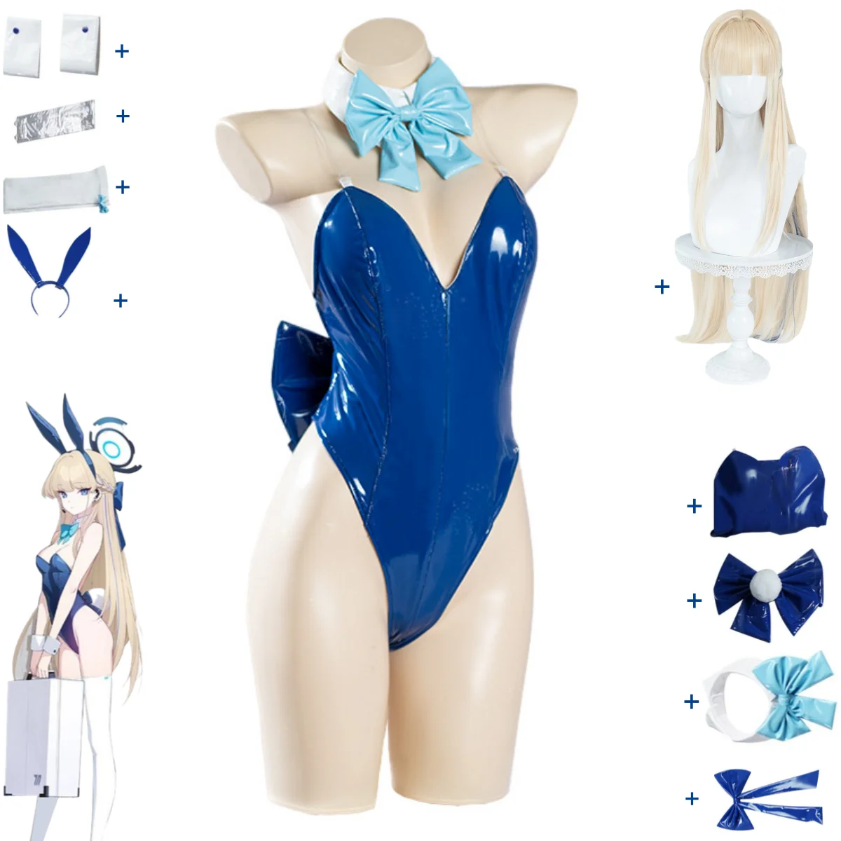 อะนิเมะเกม Blue Archive ภาพเคลื่อนไหว Asuma Toki คอสเพลย์เครื่องแต่งกายสีฟ้า PU Jumpsuits บิกินี่วิกผมผู้หญิงเซ็กซี่น่ารัก Carnival ชุด