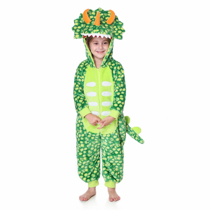 Halloween Cartoon Dinosaur Costume para Crianças, Macacões de manga comprida, Role Play Pijama, Cosplay Party Outfits