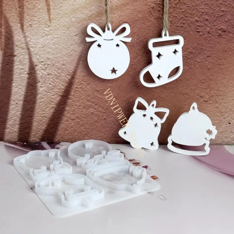 قوالب تماثيل من درجة الغذاء، نسيج من السيليكون تحت عنوان عيد الميلاد لصياغة الزينة ومستلزمات حفلات العطلات D08E #5