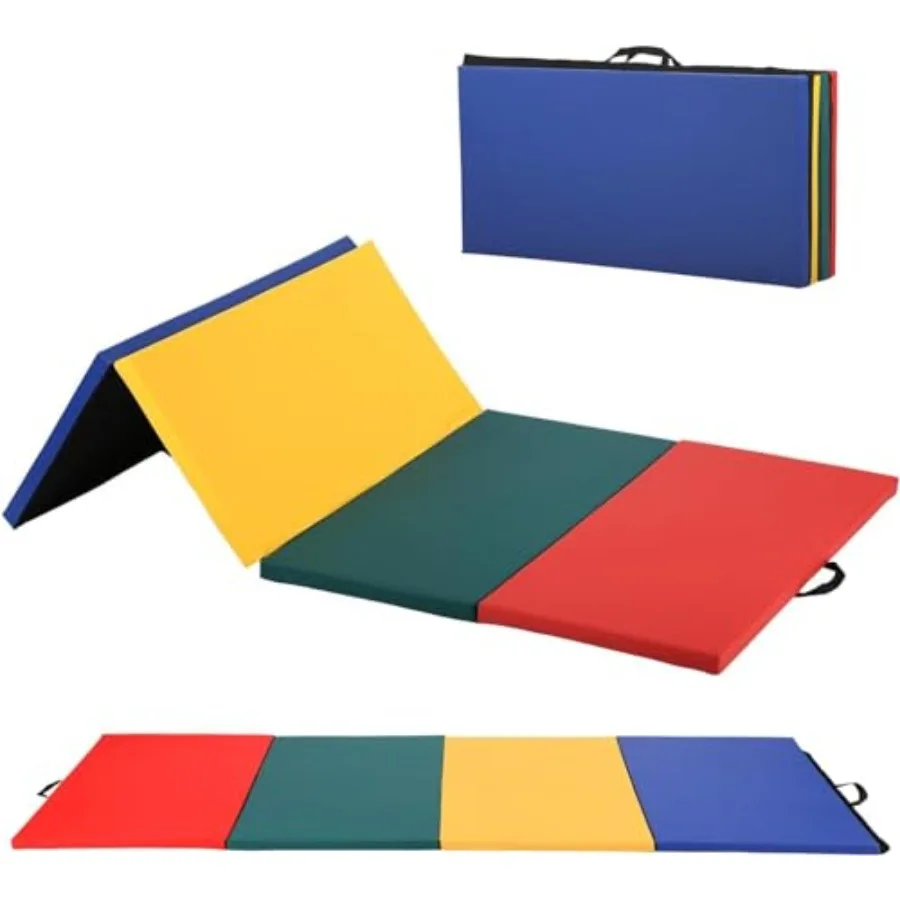 

Portable folding gymnastics tumbling mat for home and outdoor use thick EVA foam blue non-slip surface with carrying handles