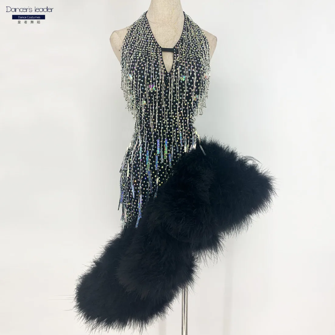 Latin Dance Dress High-end Customized Catkins Hanging Beads Tassel Dress Cha cha Tango Female Adult Stage Professional Dress