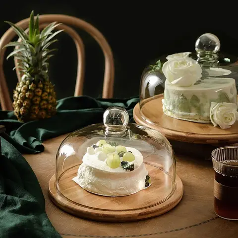 Подставка для торта, фруктовая тарелка с крышкой, прозрачная стеклянная крышка для еды, подставка для торта, десерты, тарелка, столовые приборы, кухонная утварь топ 6 тарелка с крышкой - №6