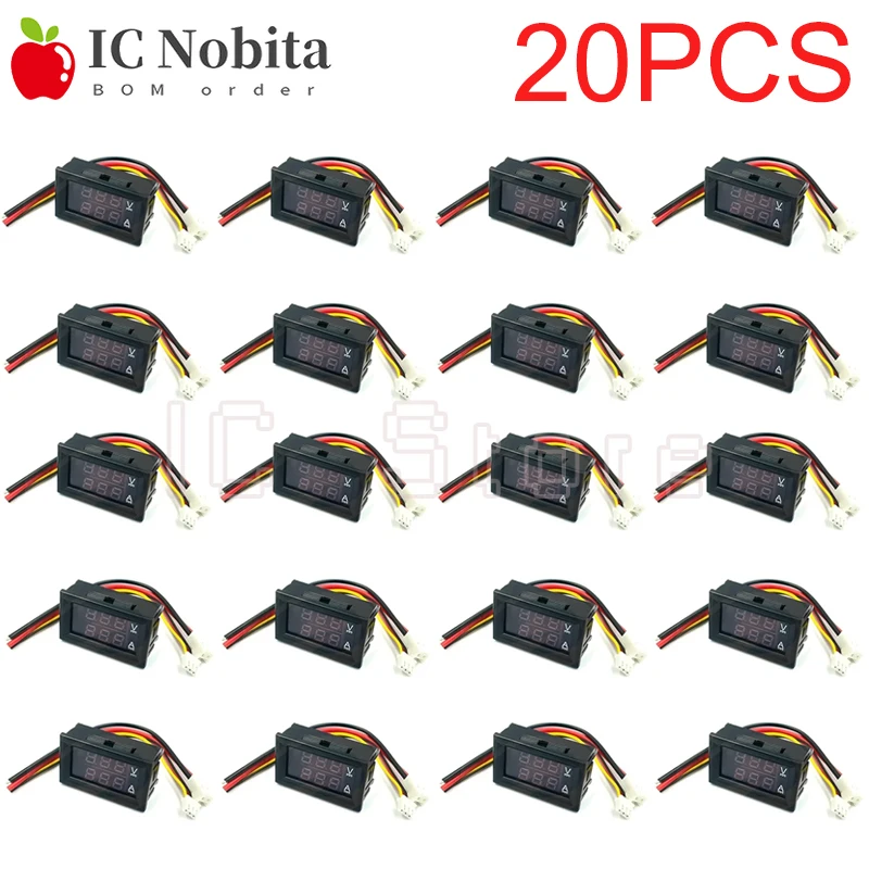 

20PCS DC0-100V 10A LED Digital Voltmeter Ammeter Dual Display Voltage Detector Current Meter Panel Amp Volt Gauge 0.28" Red Blue