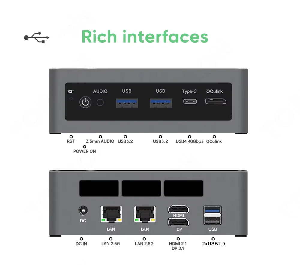 Topton Gaming Mini PC Oculink AMD Ryzen 9 8945HS R7 8845HS USB4.0 2x2.5G LAN 2xPCIe4.0 2xDDR5 Windows 11 NUC Mini Computer WiFi6