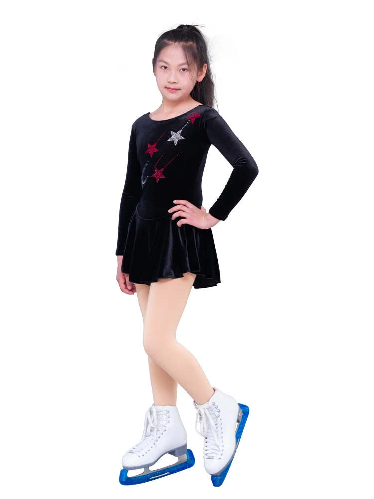 Figure Skating Training Clothing Children's Watch Performance Figure Skating Competition Dress Black Long sleeved Customized