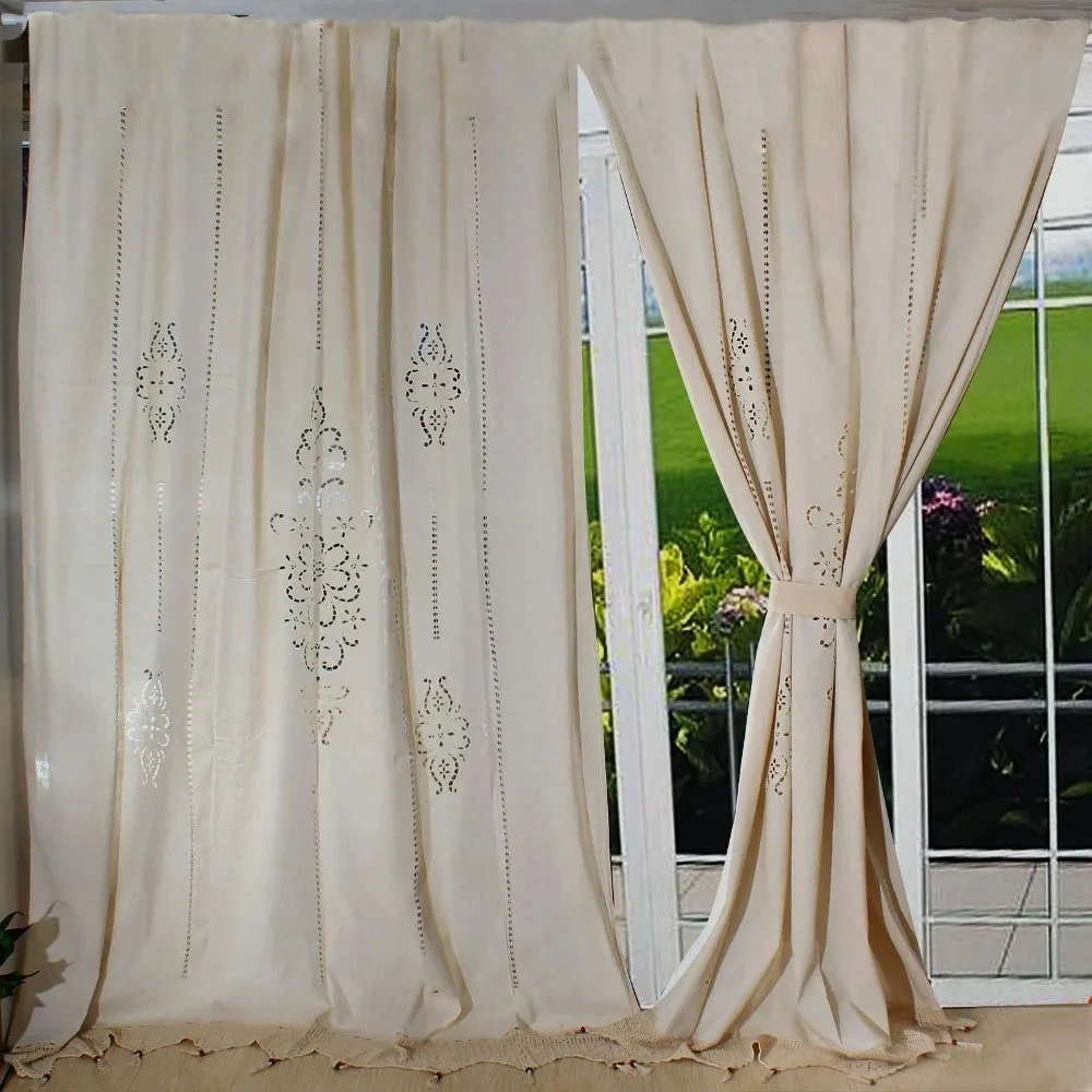 Handmade Lace Flower Curtain Solid Color Kitchen Curtain Blinds Shower Curtain for Decor
