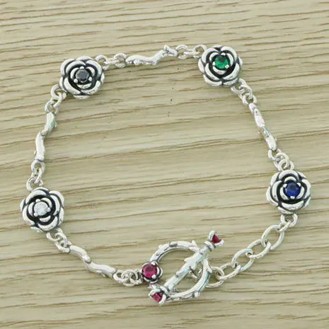 

Korean version of fashionable jewelry, pure silver, colorful crystal rose bracelet, trendy female students, fresh accessories, V