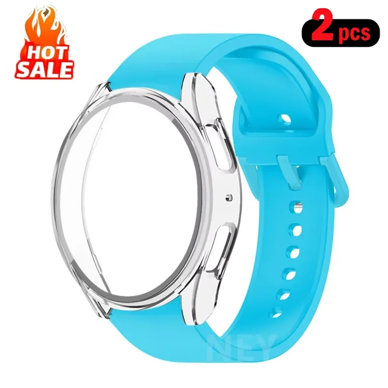 Gehärtetes Glas + Gehäuse + Silikonarmband für Samsung Galaxy Watch 7 6 5 4 40 mm 44 mm 2er-Pack PC-Bildschirmschutzhülle Galaxy Watch 6 7