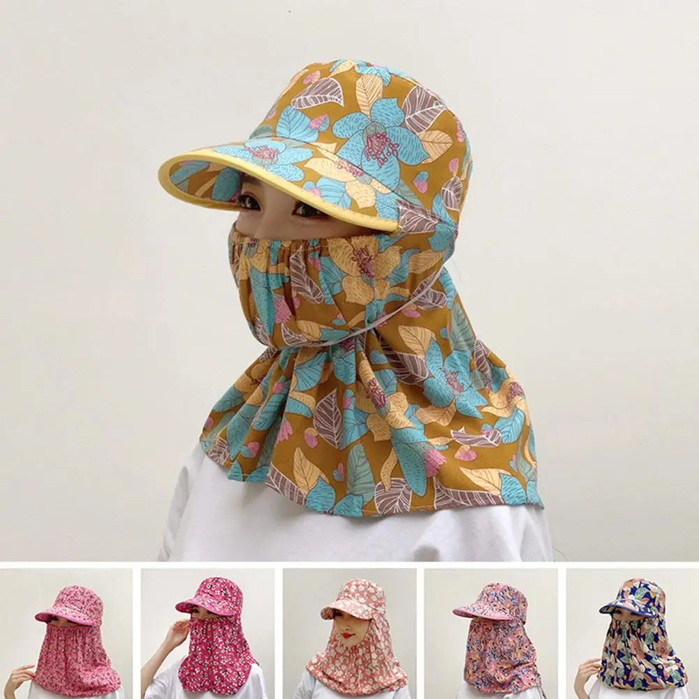 

1pcs Sun Protection Women Sun Hat Neckline Mask Floral women Hat Neck Picking Face Riding Protection Tea Hat Cover Cap R4E9