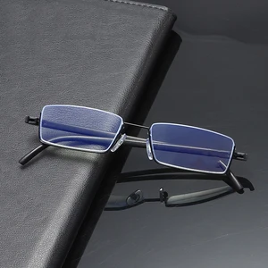 Blue Anti-Light Metallic Reading Glasses, Half Frame, Glasses with Recipe, Men's Glasses with Case, + 1.0, 1.5, 2.0, 2.5, 3.0, 3.5, 4.0 6 Main Sales Grade Glass - №3