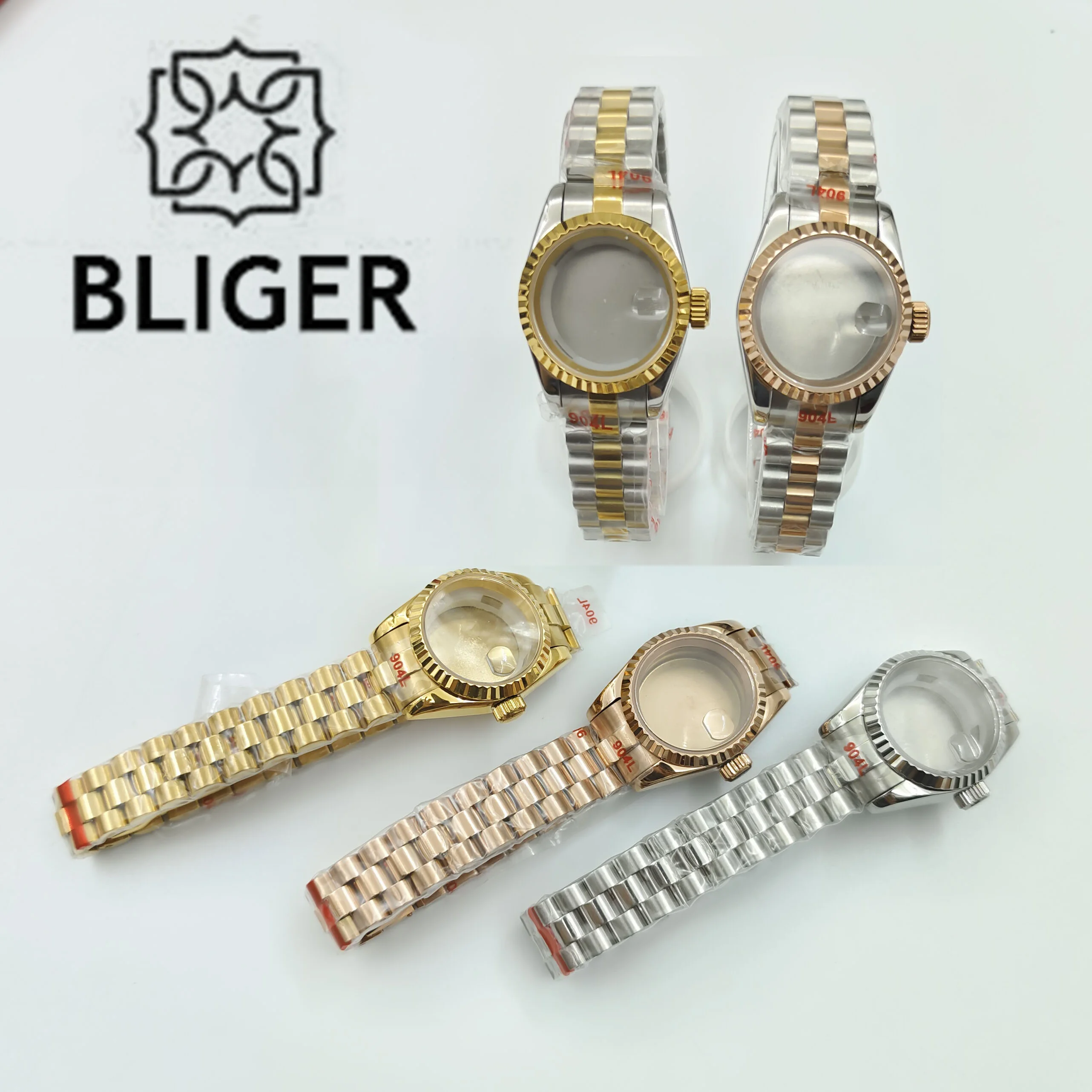 BLIGER 26mm watch case With strap Gold Silver Rose gold Stainless steel case Sapphire glass Fit NH05 NH06 Automatic Movement