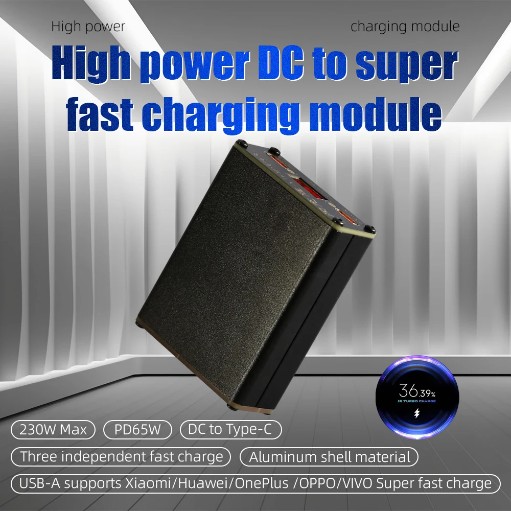 230W DC To Phone Laptop Three Way Fast Charging Module PD65W 5.5*2.5mm Input 12V-24V Aluminum Shell Compact Portable Converter