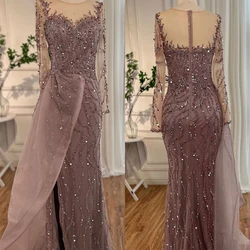 Elegant Evening Dresses Mermaid Formal Occasion Jewel Long Sleeves Sequined Tulle Decoration on Side Prom Dress Vestido De Noite